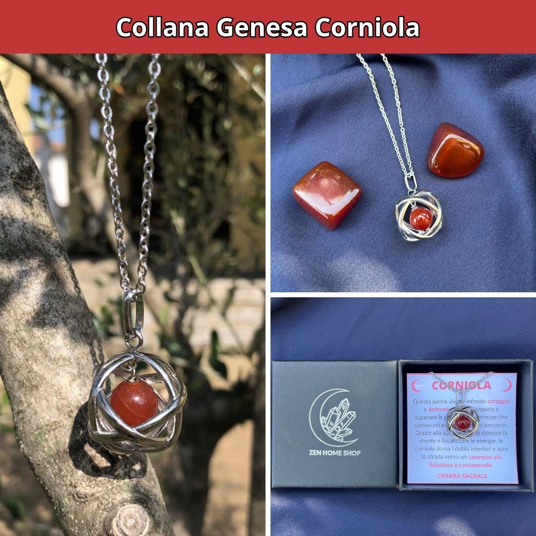 Collana ciondolo Genesa Corniola - Acciaio Inox - Zen Home