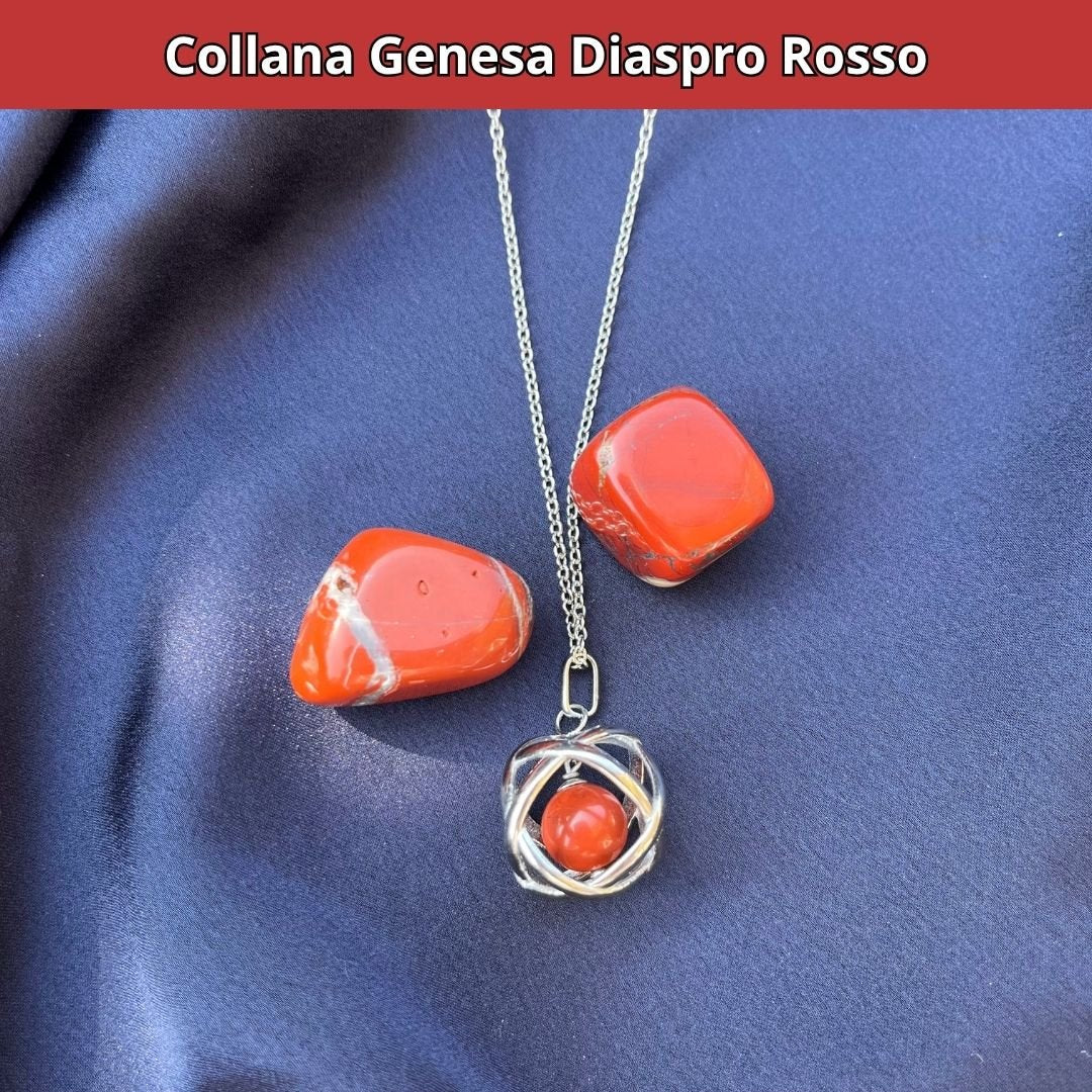 Collana ciondolo Genesa Diaspro Rosso - Acciaio Inox - Zen Home