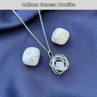 Collana ciondolo Genesa Howlite - Acciaio Inox - Zen Home