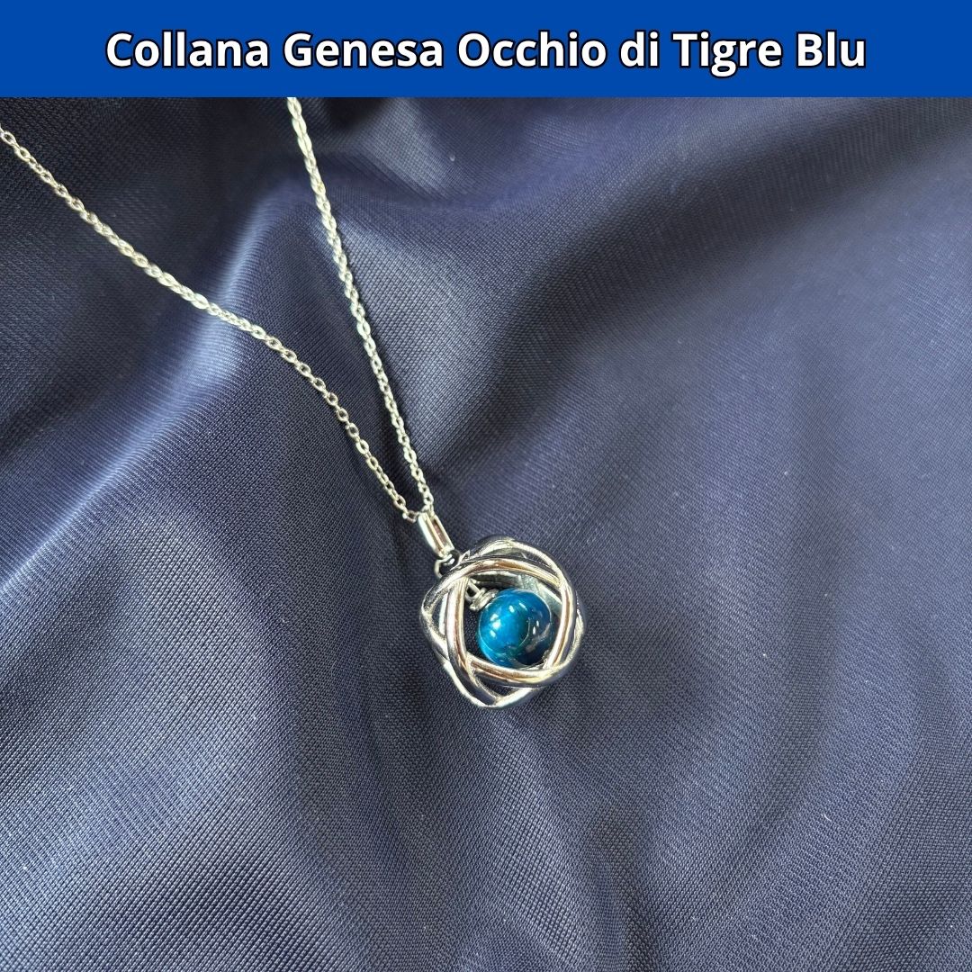 Collana ciondolo Genesa Occhio di Tigre Blu - Acciaio Inox - Zen Home
