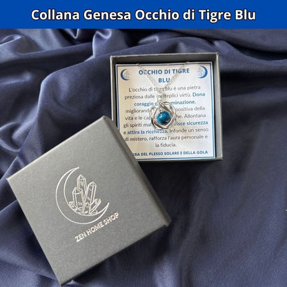 Collana ciondolo Genesa Occhio di Tigre Blu - Acciaio Inox - Zen Home