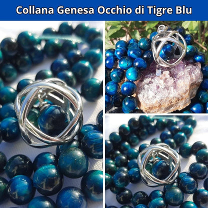 Collana ciondolo Genesa Occhio di Tigre Blu - Acciaio Inox - Zen Home
