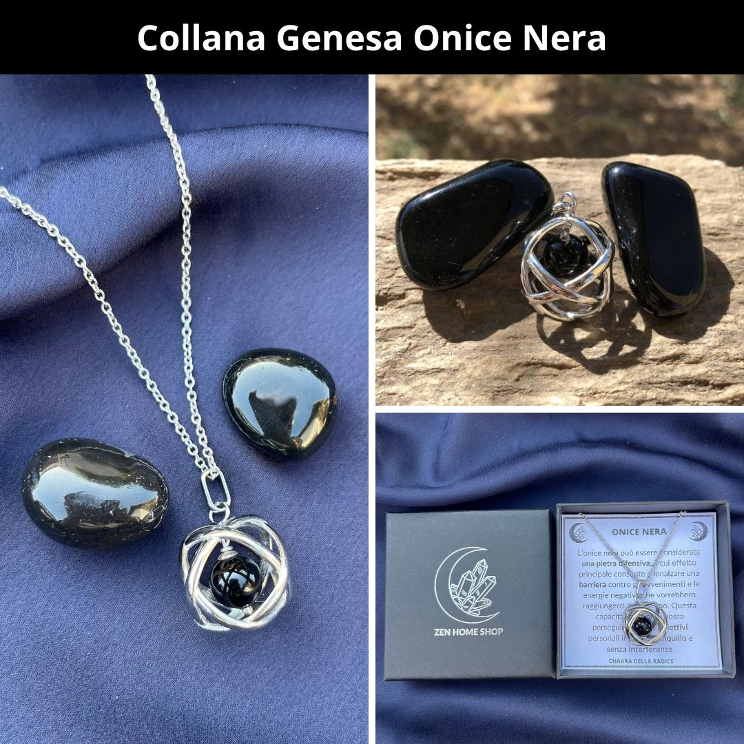 Collana ciondolo Genesa Onice Nera - Acciaio Inox - Zen Home