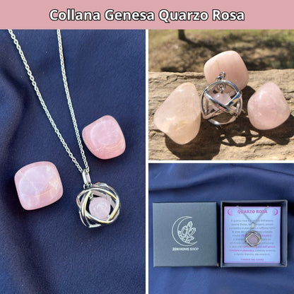Collana ciondolo Genesa Quarzo Rosa - Acciaio Inox - Zen Home