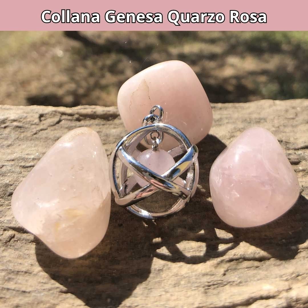 Collana ciondolo Genesa Quarzo Rosa - Acciaio Inox - Zen Home
