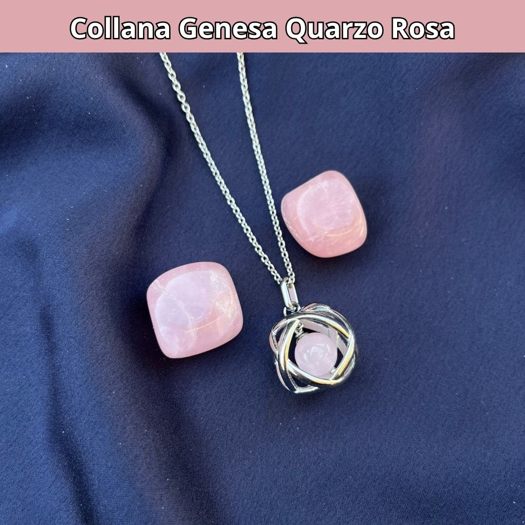 Collana ciondolo Genesa Quarzo Rosa - Acciaio Inox - Zen Home