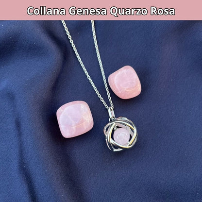 Collana ciondolo Genesa Quarzo Rosa - Acciaio Inox - Zen Home