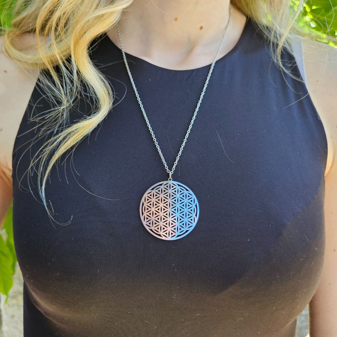 Fiore della vita chakra in acciaio inox catena donne collana uomo Metatron cubo geometria sacra simbolo gioielli Fiore della vita chakra in acciaio inox catena donne collana uomo Metatron cubo geometria sacra simbolo gioielli