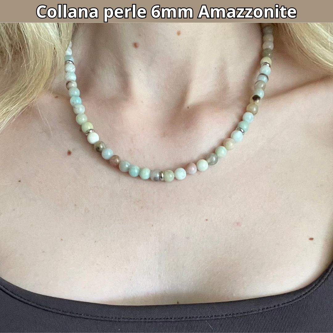 Collana con perle naturali Amazzonite flower da 6 mm - Zen Home