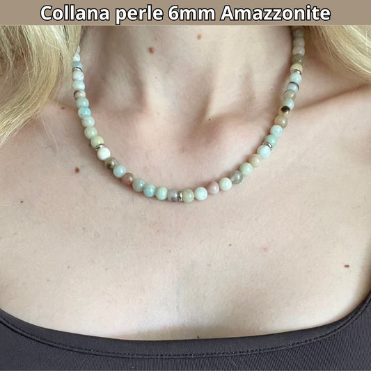 Collana con perle naturali Amazzonite flower da 6 mm - Zen Home