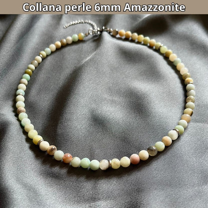 Collana con perle naturali Amazzonite flower da 6 mm - Zen Home