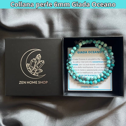 Collana con perle naturali Giada Oceano da 6 mm - Zen Home