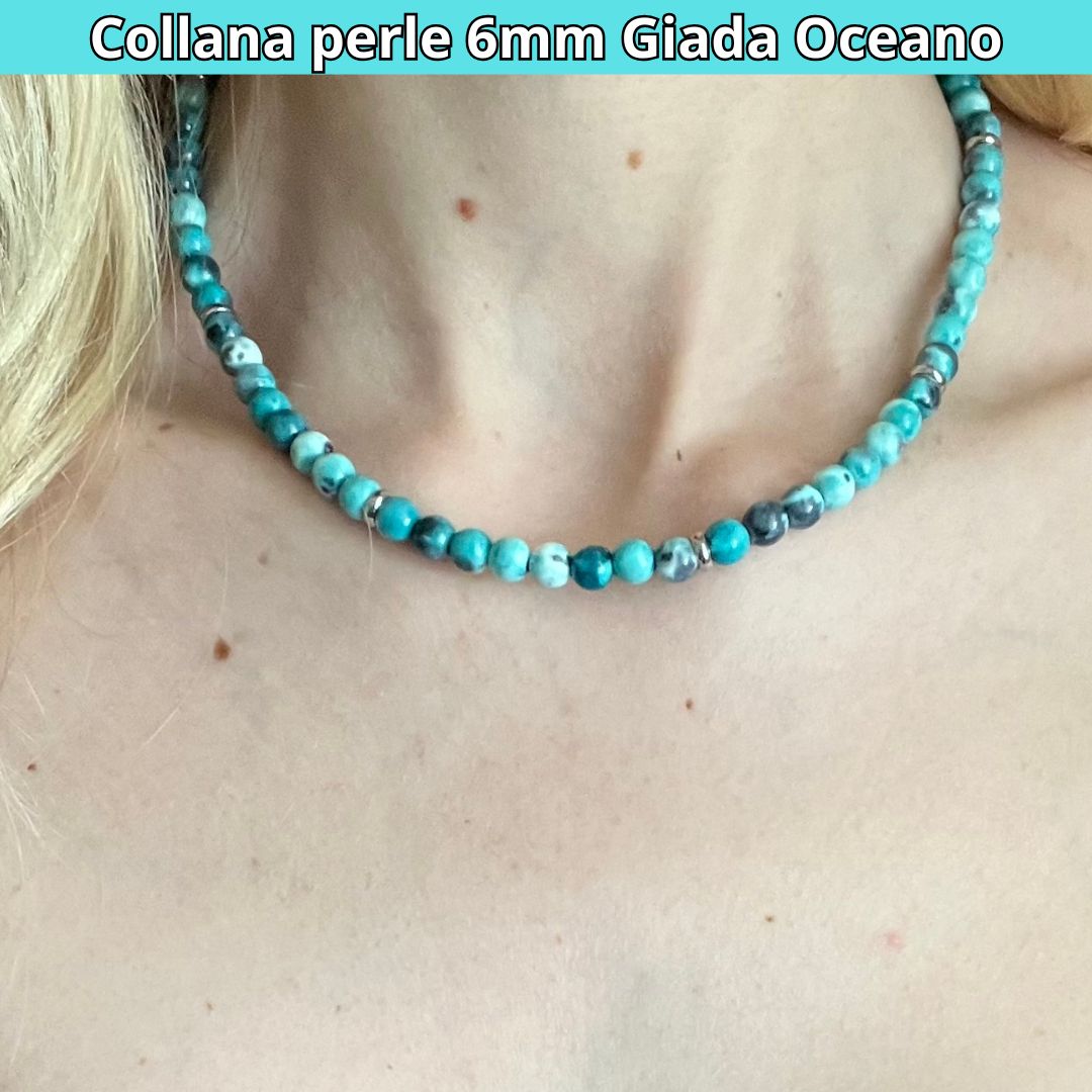Collana con perle naturali Giada Oceano da 6 mm - Zen Home