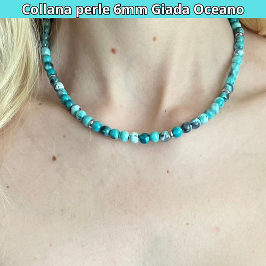 Collana con perle naturali Giada Oceano da 6 mm - Zen Home