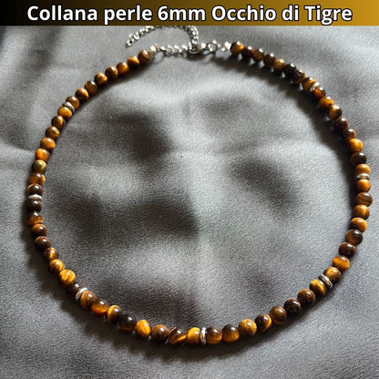 Collana con perle naturali Occhio di Tigre da 6 mm - Zen Home