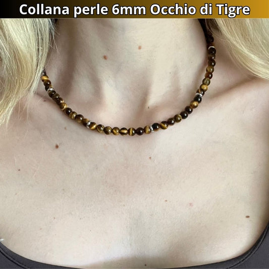 Collana con perle naturali Occhio di Tigre da 6 mm - Zen Home