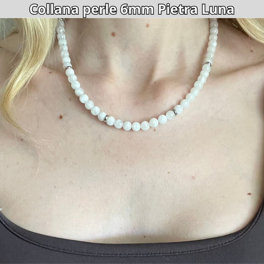 Collana con perle naturali Pietra Luna da 6 mm - Zen Home