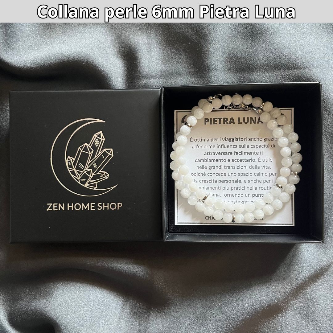 Collana con perle naturali Pietra Luna da 6 mm - Zen Home