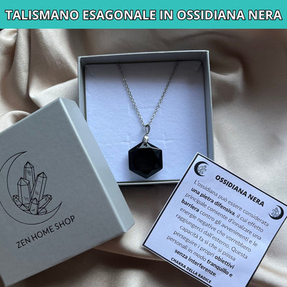 Collana con Talismano esagonale in ossidiana nera - Zen Home