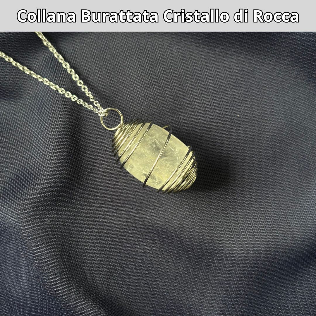 Collana Cristallo di Rocca Burattata con Spirale in Acciaio Inossidabile - Zen Home