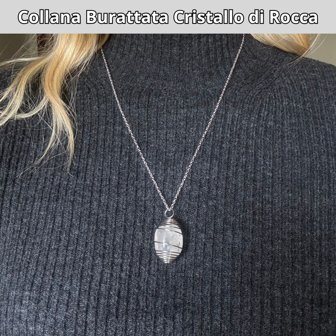 Collana Cristallo di Rocca Burattata con Spirale in Acciaio Inossidabile - Zen Home
