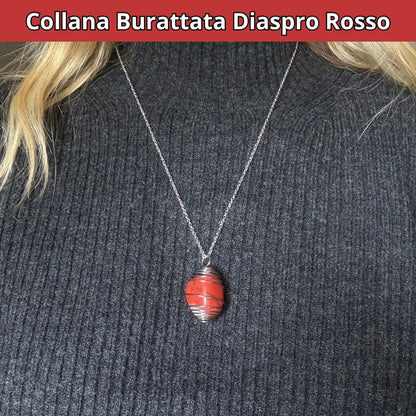 Collana Diaspro Rosso Burattata con Spirale in Acciaio Inossidabile - Zen Home
