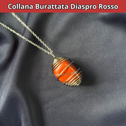 Collana Diaspro Rosso Burattata con Spirale in Acciaio Inossidabile - Zen Home