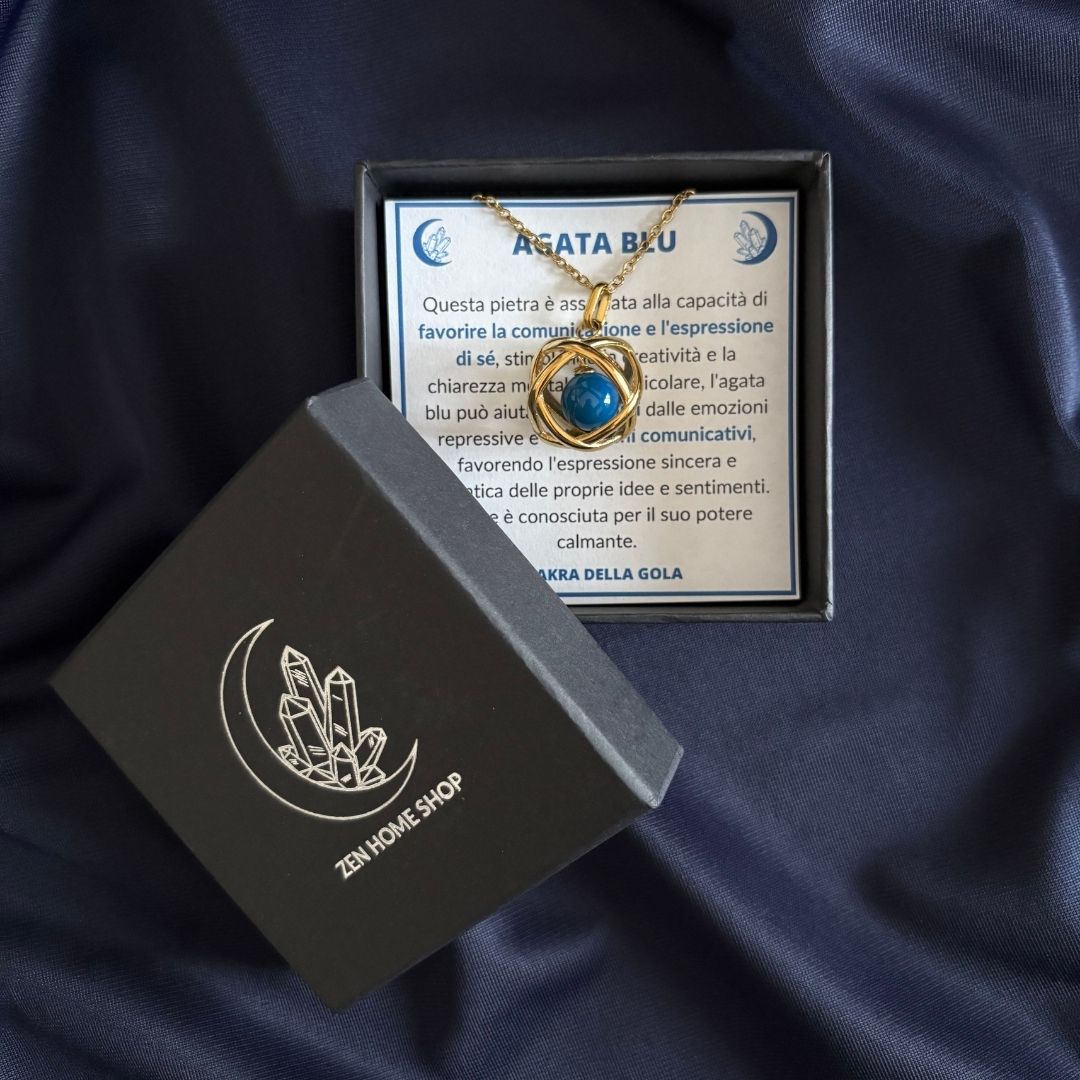 Collana Genesa Agata Blu – Acciaio Oro - Zen Home