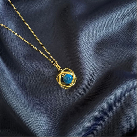 Collana Genesa Agata Blu – Acciaio Oro - Zen Home