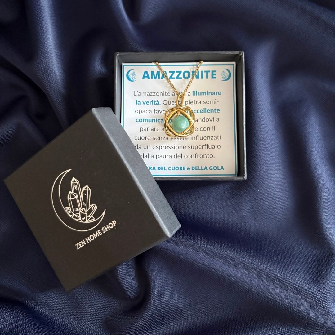 Collana Genesa Amazzonite – Acciaio Oro - Zen Home