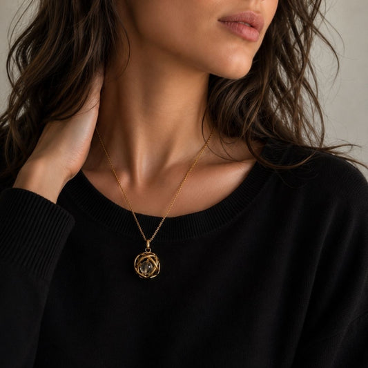 Collana Genesa Cristallo di Rocca – Acciaio Oro - Zen Home