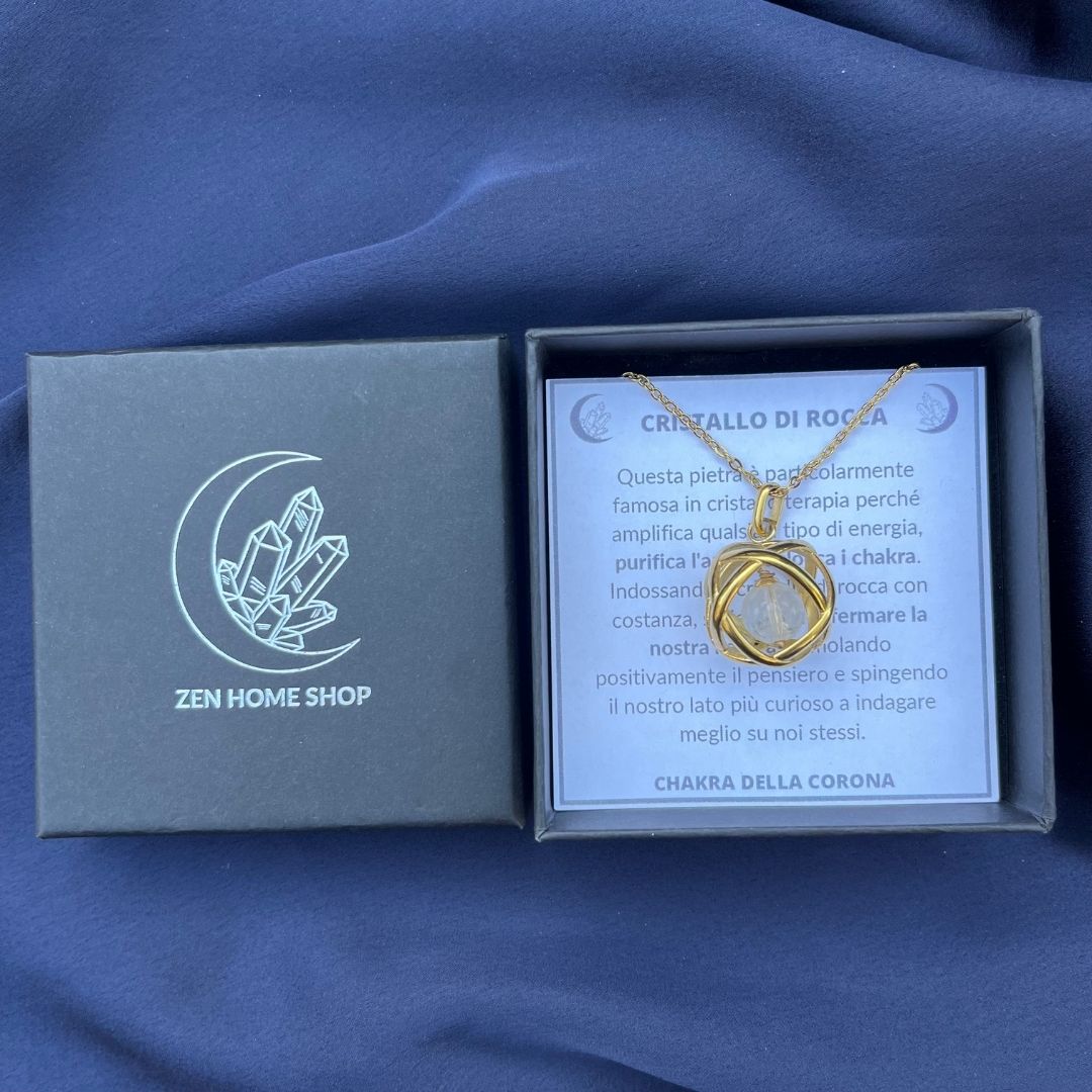 Collana Genesa Cristallo di Rocca – Acciaio Oro - Zen Home