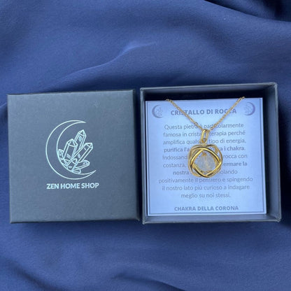 Collana Genesa Cristallo di Rocca – Acciaio Oro - Zen Home