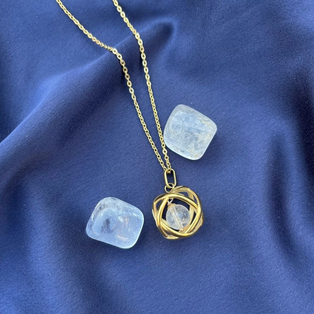 Collana Genesa Cristallo di Rocca – Acciaio Oro - Zen Home