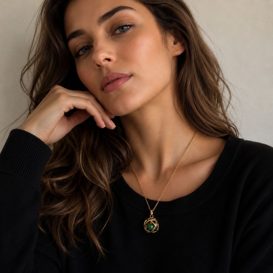 Collana Genesa Giada Verde – Acciaio Oro - Zen Home
