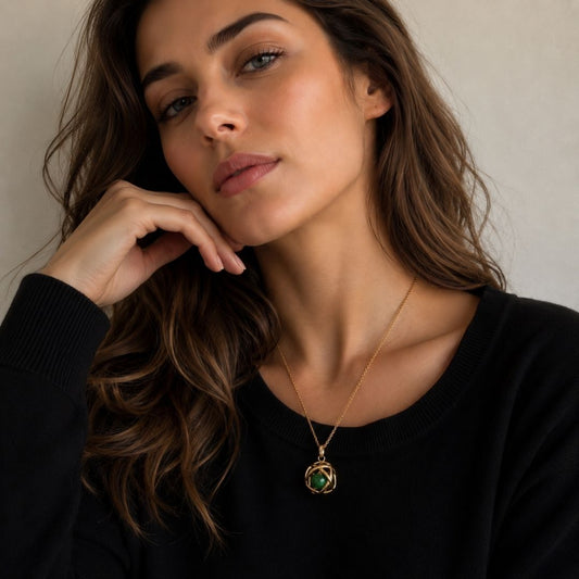 Collana Genesa Giada Verde – Acciaio Oro - Zen Home