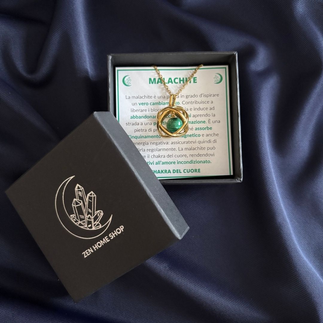 Collana Genesa Malachite – Acciaio Oro - Zen Home