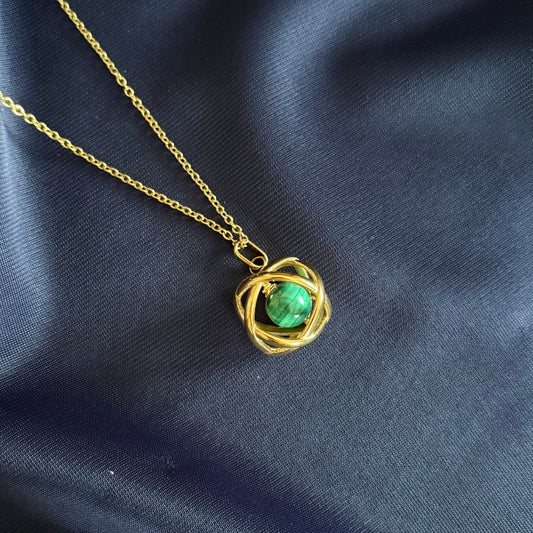 Collana Genesa Malachite – Acciaio Oro - Zen Home