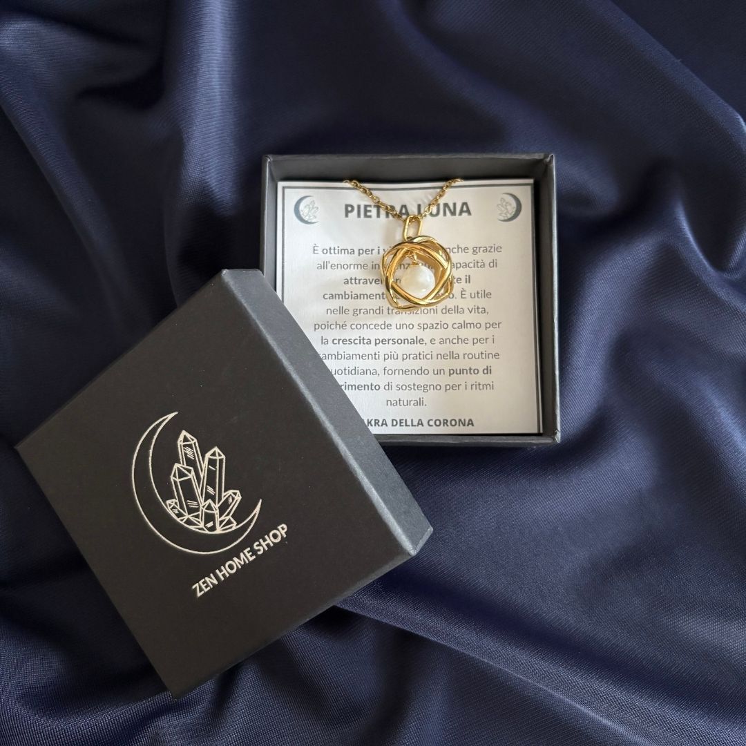 Collana Genesa Pietra Luna – Acciaio Oro - Zen Home