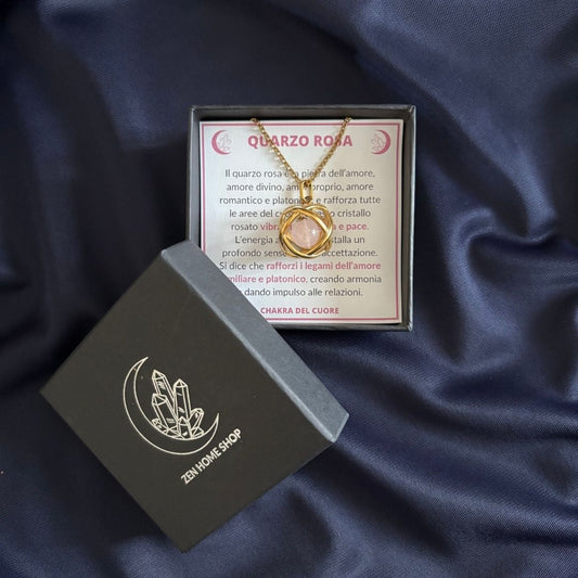 Collana Genesa Quarzo Rosa – Acciaio Oro - Zen Home
