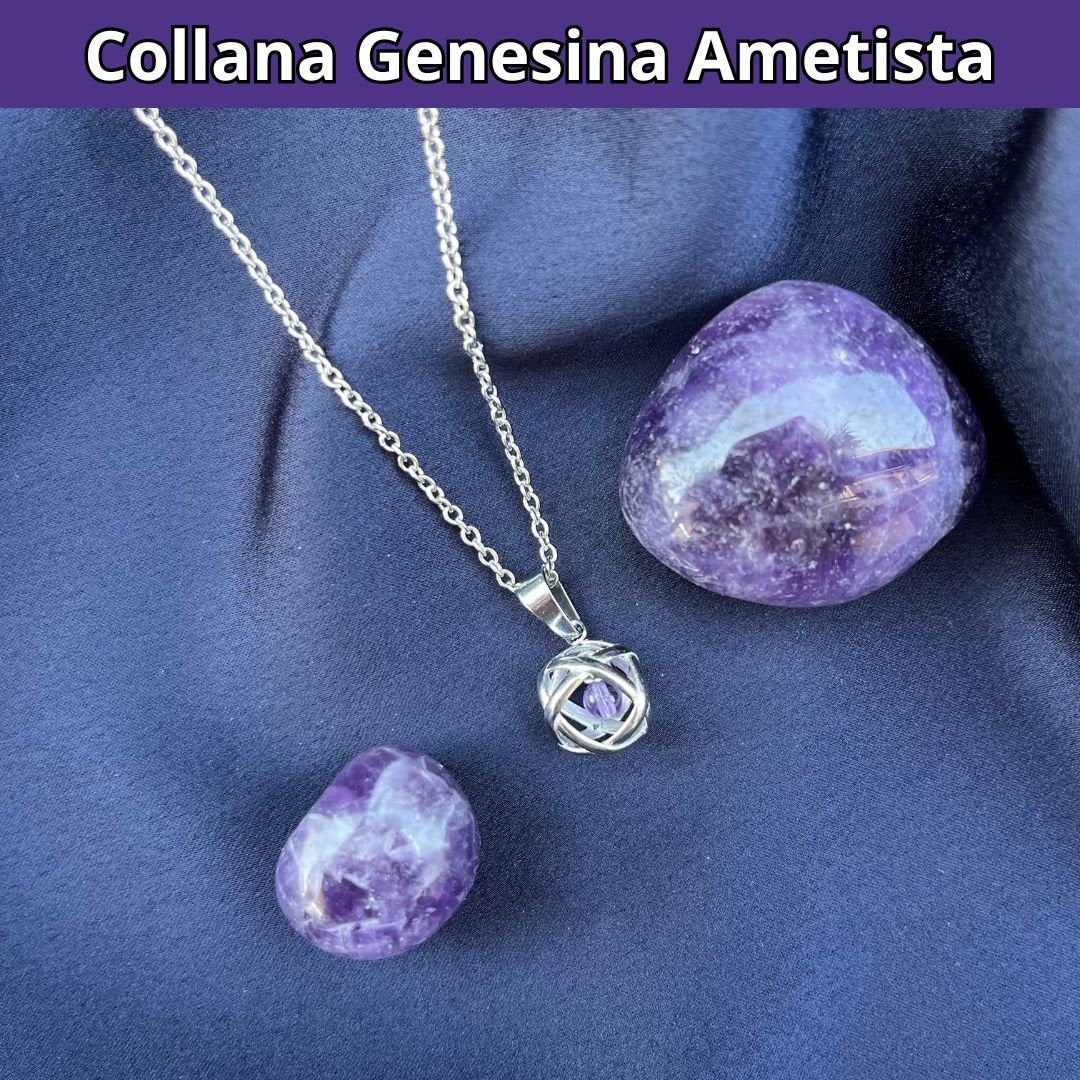 Collana Con Ciondolo Serpente In Ametista Viola E Zirconia Cubica – Argento 925, Catena 45+3 Cm