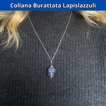 Collana Lapislazzuli Burattata con Spirale in Acciaio Inossidabile - Zen Home