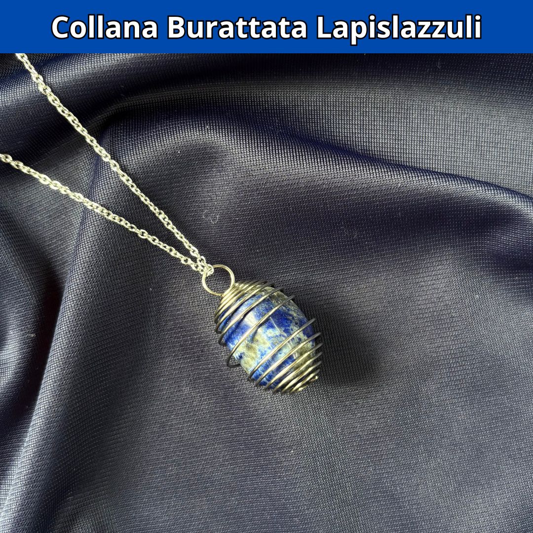 Collana Lapislazzuli Burattata con Spirale in Acciaio Inossidabile - Zen Home