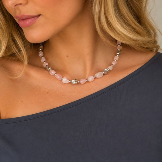 Collana Luce Argento Pietra Naturale Quarzo Rosa - Zen Home