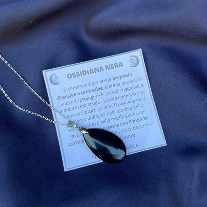 Collana pietra naturale petalo in Ossidiana Nera - Zen Home