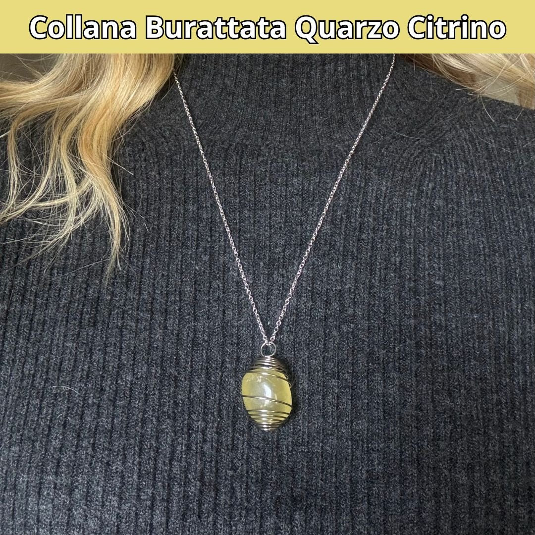 Collana Quarzo Citrino Burattata con Spirale in Acciaio Inossidabile - Zen Home