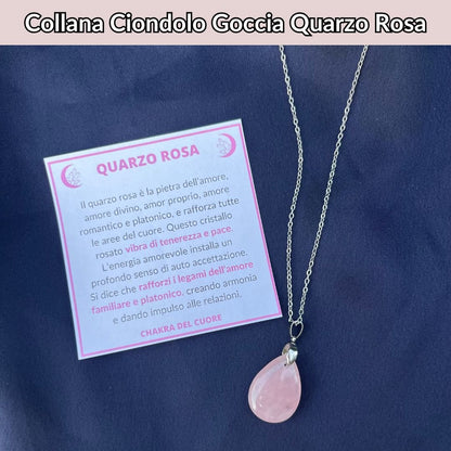Collana regolabile ciondolo goccia Quarzo Rosa - Zen Home