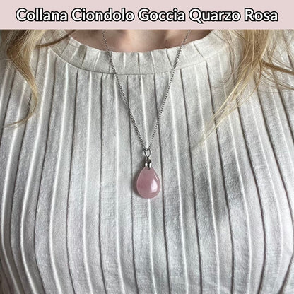 Collana regolabile ciondolo goccia Quarzo Rosa - Zen Home