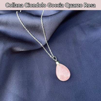 Collana regolabile ciondolo goccia Quarzo Rosa - Zen Home
