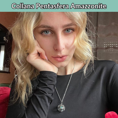 Collana Regolabile Ciondolo Pentasfera in acciaio inossidabile con pietra naturale Amazzonite - Zen Home